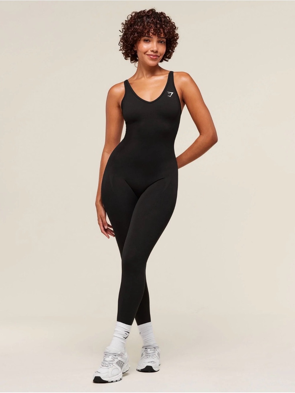 Gymshark Black Seamless V‑Neck Unitard Jumpsuit